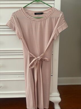Mercer & Smith Blush Stripe Tie-Waist Midi Dress
